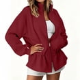 thumbnail image 6 of Admvng Women's Peplum Sweatshirt Jacket Stand Collar Zip Up Drawstring Waist Rib Cuff Pocket Loose Short Coat, 6 of 8