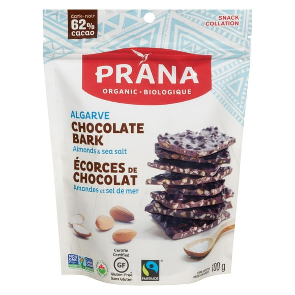 Prana organic Algarve Almonds And Sea Salt 62% Chocolate Bark