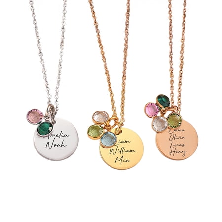 Multiple Name and Birthstone Necklace for Mom – Custom Mothers Day Necklace for Women - Personalized Family Birthstone Jewelry Monogram Charms with Kids’ Names – Mother’s Day Gifts, Birthday Gifts