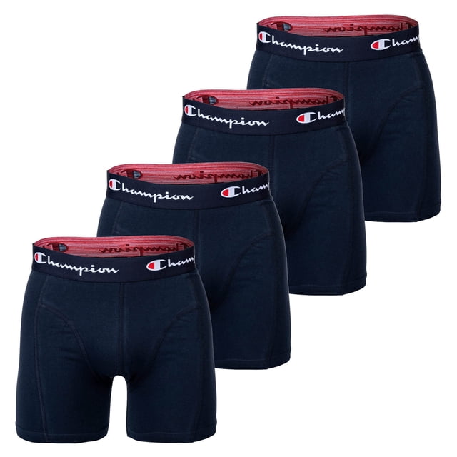 Champion Calzoncillos bóxer para hombre, pack de 4 - algodón, logo en cintura, color liso Marina S (Small)