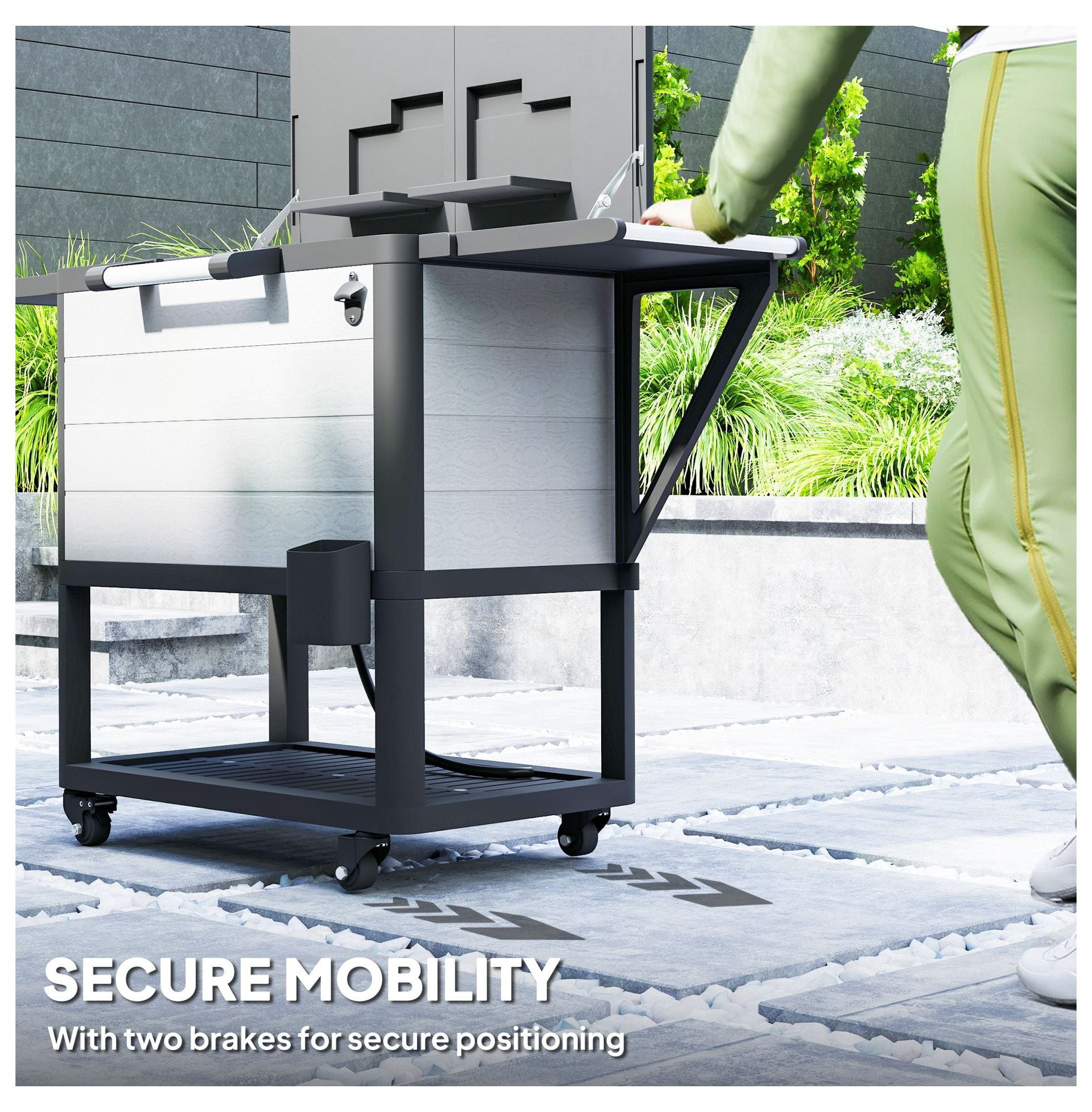 104 Quart Cooler Cart, Outdoor Rolling Ice Chest with Bottle Opener & Wheels - Large Capacity Patio Cooler for Parties, Gray