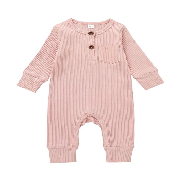 Newborn Baby Girl Boy Jumpsuit 5 Colors Solid Color Long Sleeve Knitted Romper Clothes Light Blue 9-12 Months