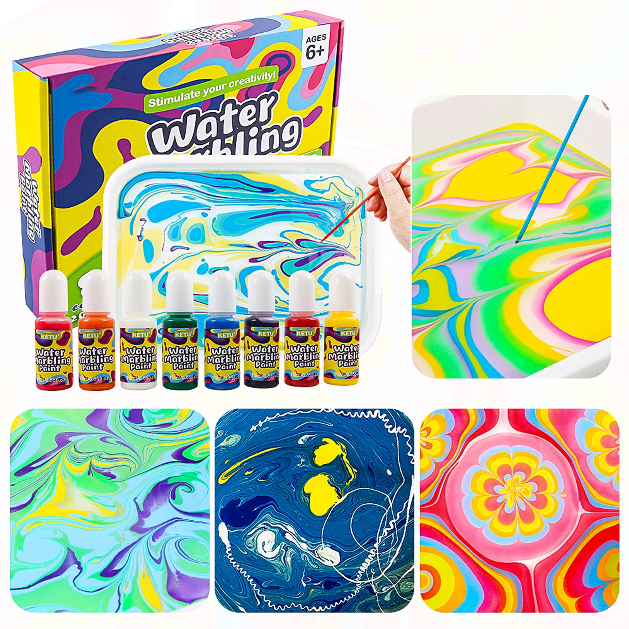 Marbling Paint Art Kit for Kids, Arts and Crafts for Girls & Boys Ages