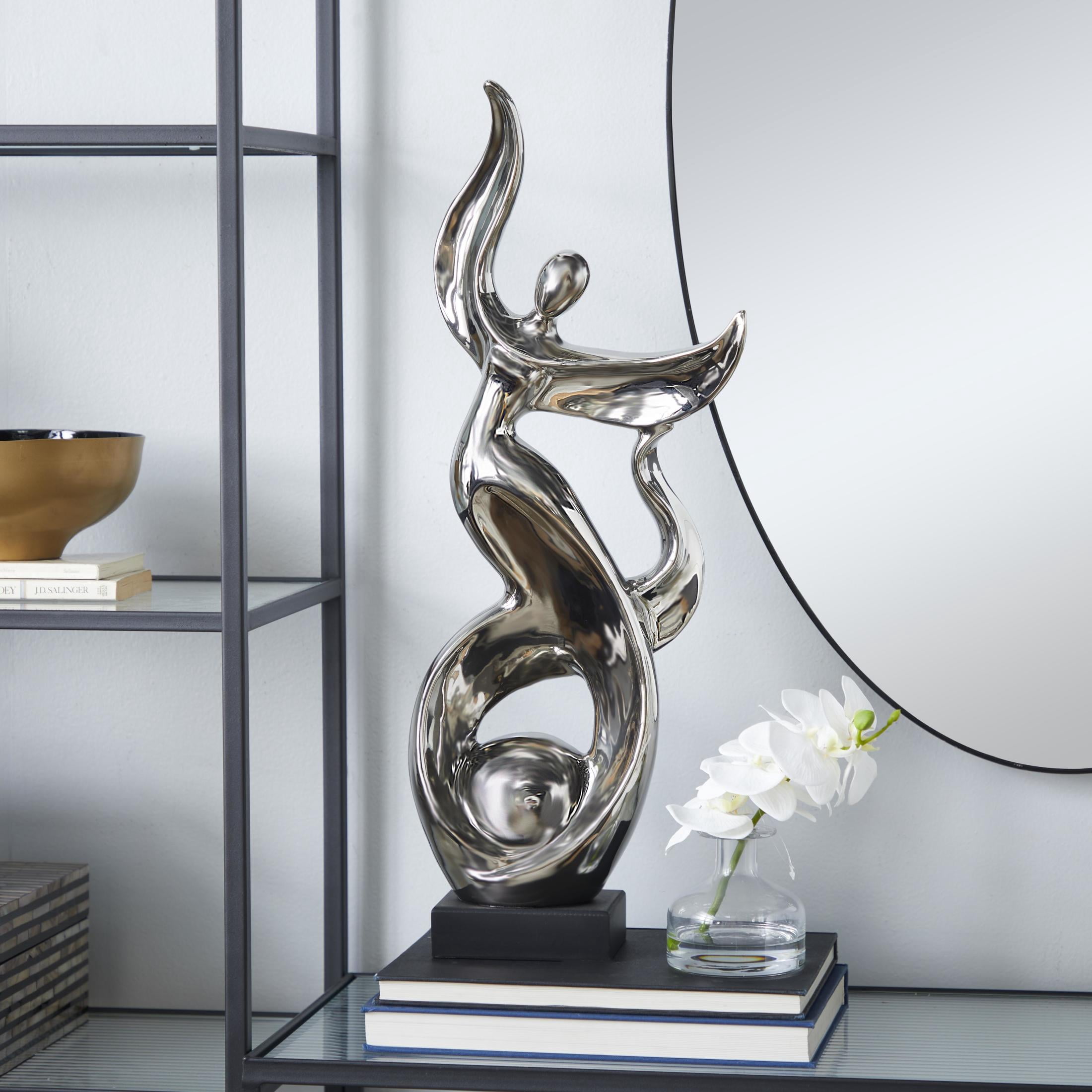 10" x 25" Silver Ceramic Dancing People Sculpture, by DecMode