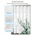 thumbnail image 2 of No Hook Shower Curtain with Snap in Liner Green Flower Shower Curtain -Fabric Waterproof Inner Liner, Dragonfly Leaf Bud Ink Style Plant Nature Shower Curtains Washable 54"x78", 2 of 8