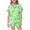 thumbnail image 1 of 2025 Tenues pour Filles & Ensemble 2 Pcs Pyjamas Couverture Tenue pour Enfants Graphique Petit Crop Top Tenues Imprimé Manches Courtes Bouton avec Couverture Chemise Shorts Pyjama, 1 of 4