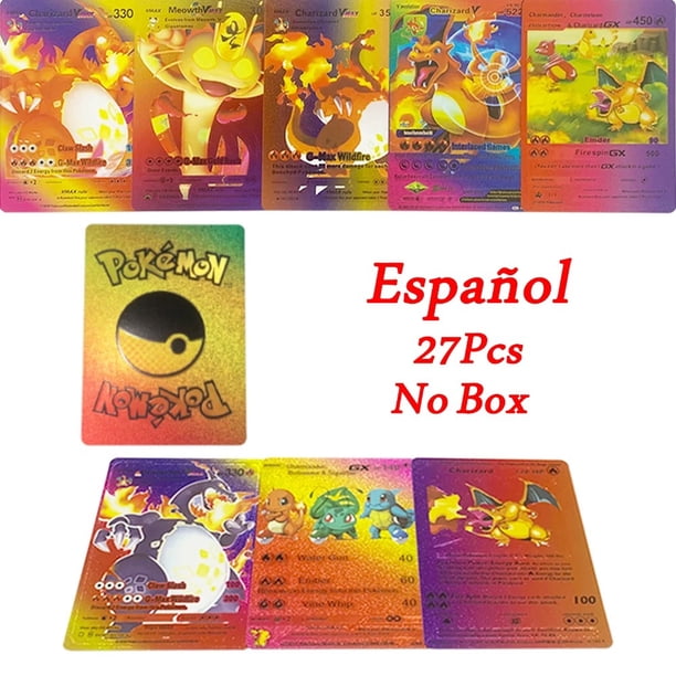 27-55Pcs 3D Cards Colorful Shining English Gold Silver Black Vmax Gx Charizard Pikachu Collection Kids Card Toys Gifts