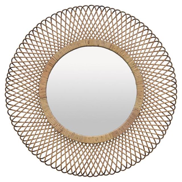 Plutus Brands PBTH93110 Natural Fiber Rattan Wall Mirror, Brown