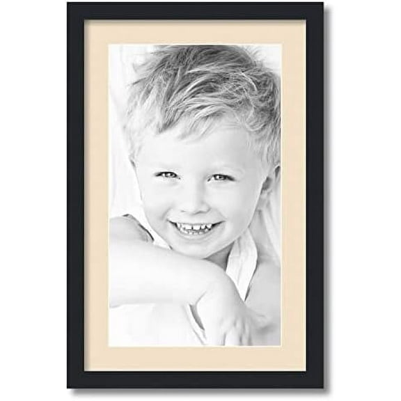 12x21 inch black picture frame with 2 inch single french creme mat, singlemat-frbw26079-12x21-783