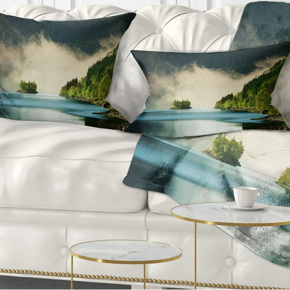 Designart Beautiful Lake By Green Mountains - Landscape Printed Throw Pillow - 12x20