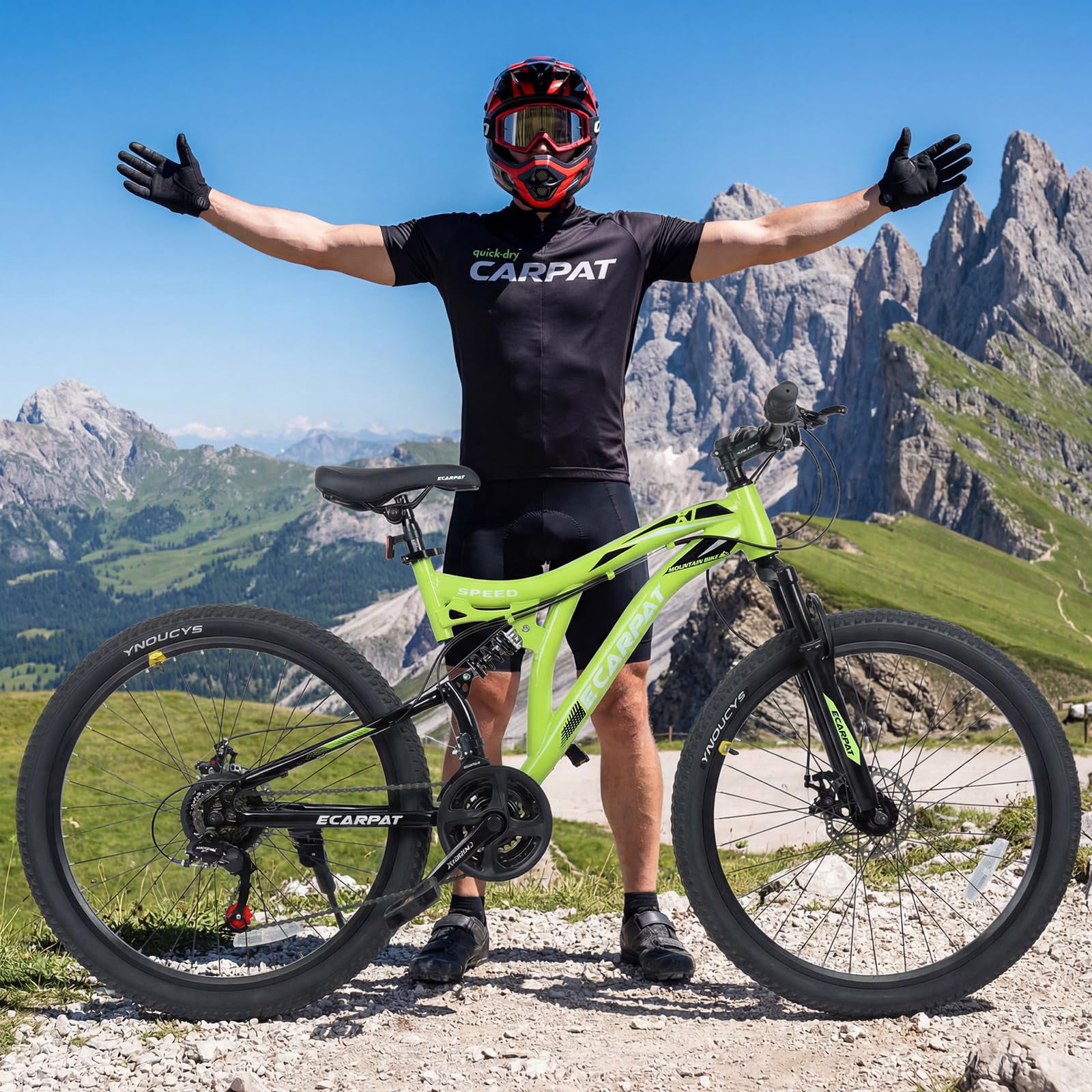 HTW 26" Mountain Bike – 21-Speed Full Suspension, Disc Brakes, Alloy Rims, All-Terrain for Adults Men & Women
