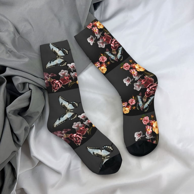 Xecao Butterfly with Fowers Pattern Sport Socks for Women and Men