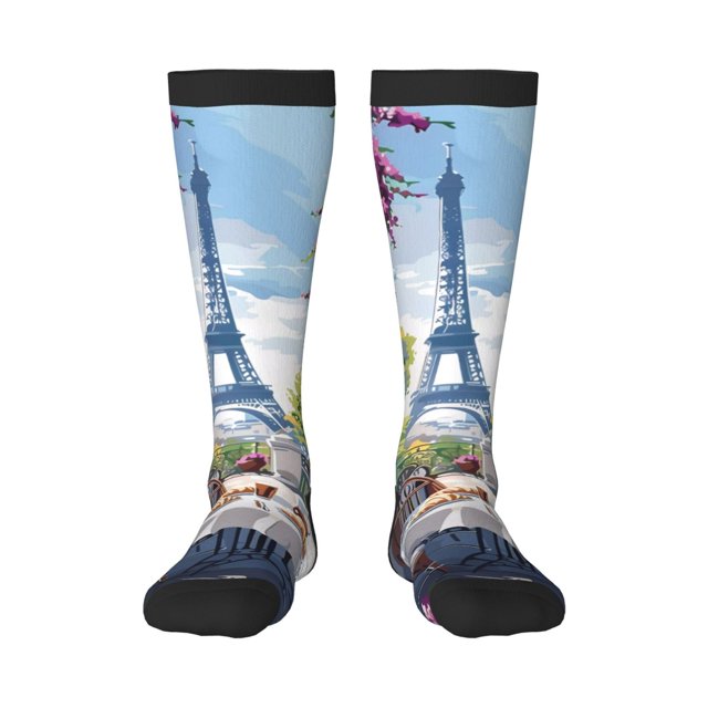 Balery Parisian Cafe With Eiffel Calcetines novedosos Calcetines deportivos Calcetines hasta la rodilla Calcetines de algodón Calcetines originales y geniales