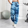 thumbnail image 2 of Womens Camo Sweatpants Drawstring High Waisted Workout Trousers Maple Leaf Print Active Joggers Pants Wide Leg Lounge Pants with Pockets cyan Large, 2 of 6