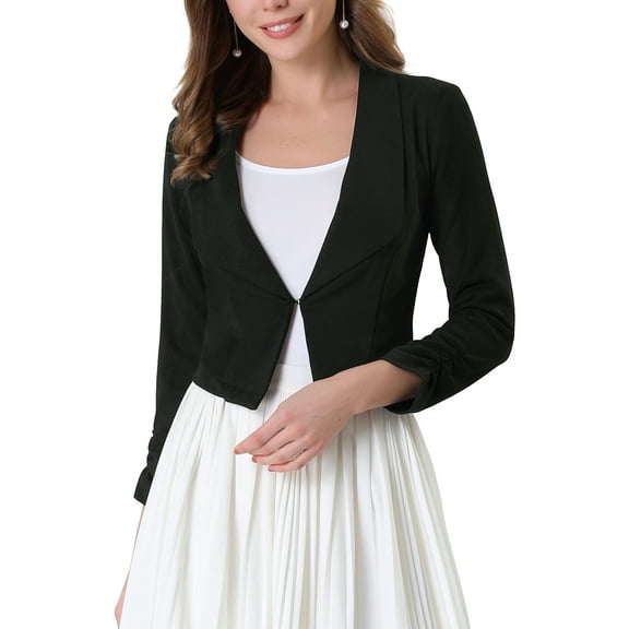 Allegra K Women's Cropped Notched Lapel Long Sleeve Blazer