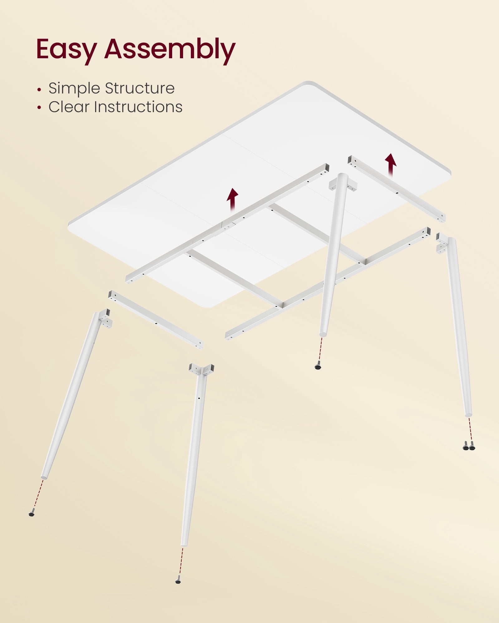VASAGLE Dining Table, Dining Room Table for 4-6 People, Modern, Quick Assembly, Heat-Resistant Surface, 29.5 x 55.1 x 29.5 Inches, Snow White