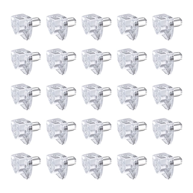Uxcell 100Pcs Soportes de estante de plástico, Clip de estante de 5mm, Clavo de estante de acero, Claro