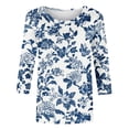 thumbnail image 4 of Craaazy Womens Trendy Tops Plus Size Loose Fit Solid Color Crew Neck Casual Style 3/4 Sleeve Floral Gradient Print T-shirt for Spring, Summer, Daily Outings, 4 of 5