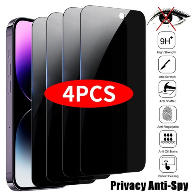 Protector de pantalla antiespía para iPhone, vidrio de privacidad para modelos 14 Pro Max, 7, 8 Plus, 13, 12, 11 Pro Max, Mini, XR, XS, X, SE, 4 unidades