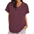 thumbnail image 1 of Blusas de Manga Corta para Mujeres, Moda Verano Cuello V Ocio Tres Cuartos de Manga Sólida para Toda la Temporada, 1 of 6