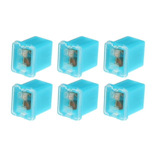 6 fusibles en forma de mini caja de 20 amperios, universales para camionetas, coches, SUV, plástico duradero, metal azul