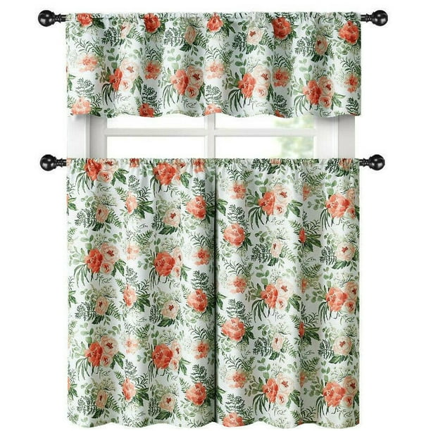 English Floral Rose Garden Complete 3 Pc Café Kitchen Curtain Tier
