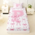 thumbnail image 3 of Manfei Letter P Monogrammed Twin Sheet Sets For Girls,Lovely Bowknot Bedding For Kids,3 Pieces, 3 of 6