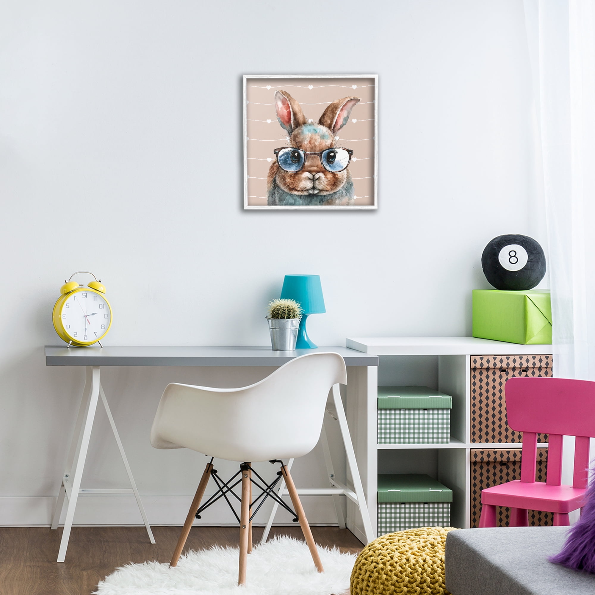 Stupell Industries Buster Rabbit with Specs White Framed Giclee Art, design by Yvonne Coleman Burney