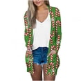 thumbnail image 2 of Pntutb moda mujer Navidad estampado suelto manga larga cárdigan otoño abrigo blusa Rollbacks Pntutb Pntutb-3076, 2 of 6