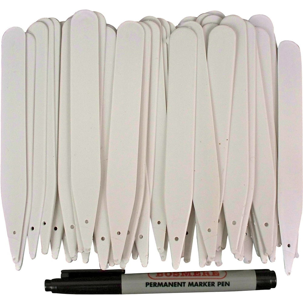 Bosmere 6" White Plastic Plant Labels, Set of 100, Includes Pen H166