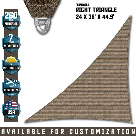 TANG Sunshades Depot A Ring Design Steel Cable Wire Reinforcement 16'x36'x39.4' Right Triangle Sun Shade Sails Beige Heavy Duty Permeable 260GSM UV Block Patio Garden Deck Dock Outdoor Facility