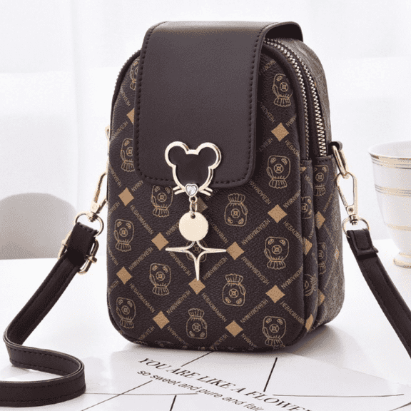 Small Crossbody Bag for Women, Printed PU Leather Mini Phone Purses with Adjustable Crossbody Strap - Coffee