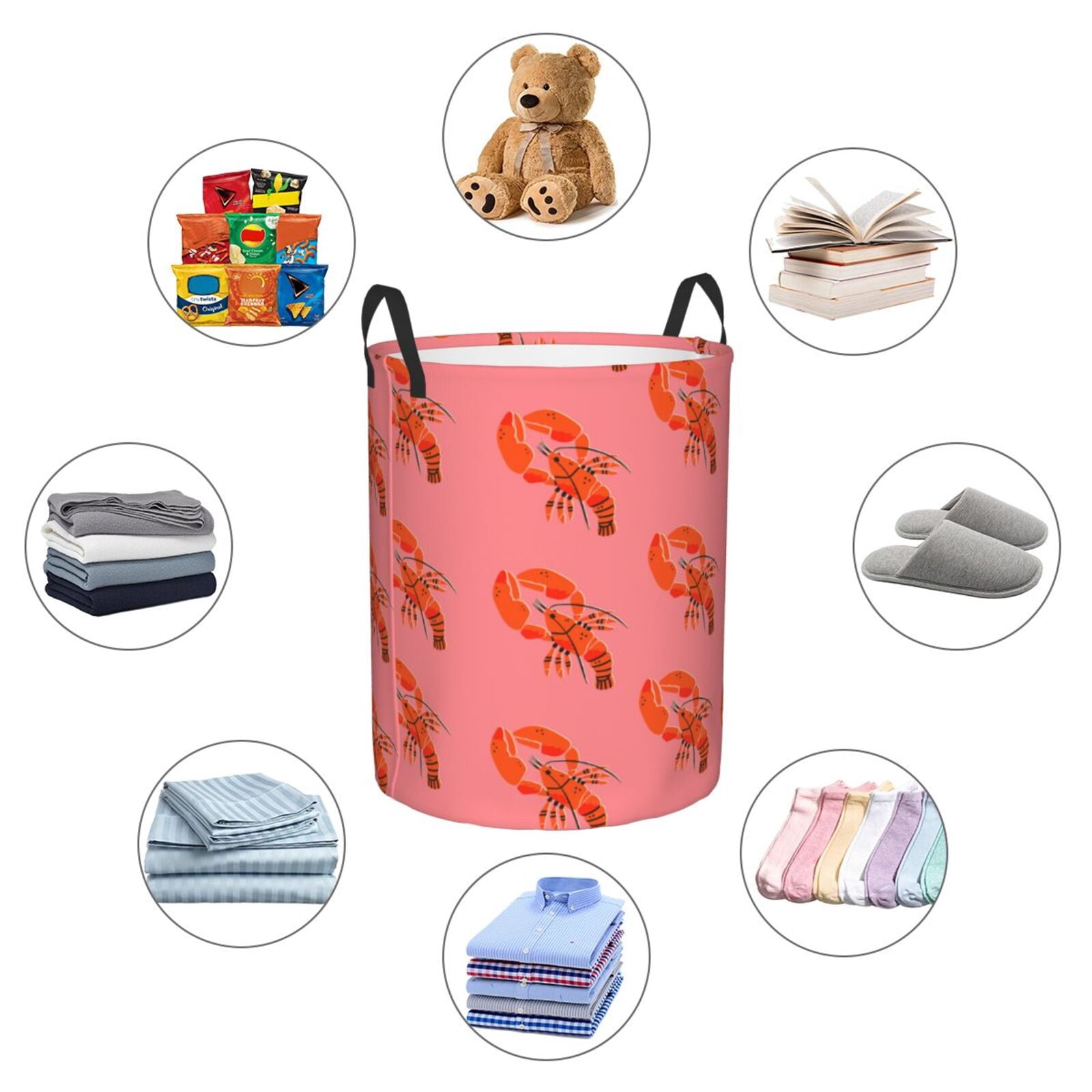 Large Laundry Basket with Handles - Lobster Print Red Kids Baby Dirty Clothes Laundry Hamper for Bedroom Aesthetic