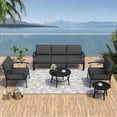thumbnail image 4 of Gotland 5 Piece Aluminum Patio Furniture Set,Modern Metal Outdoor Patio Furniture w/5.1'' Thick Cushion and Round Coffee Table,Patio Conversation Sets for Porch,Deck,Black, 4 of 8