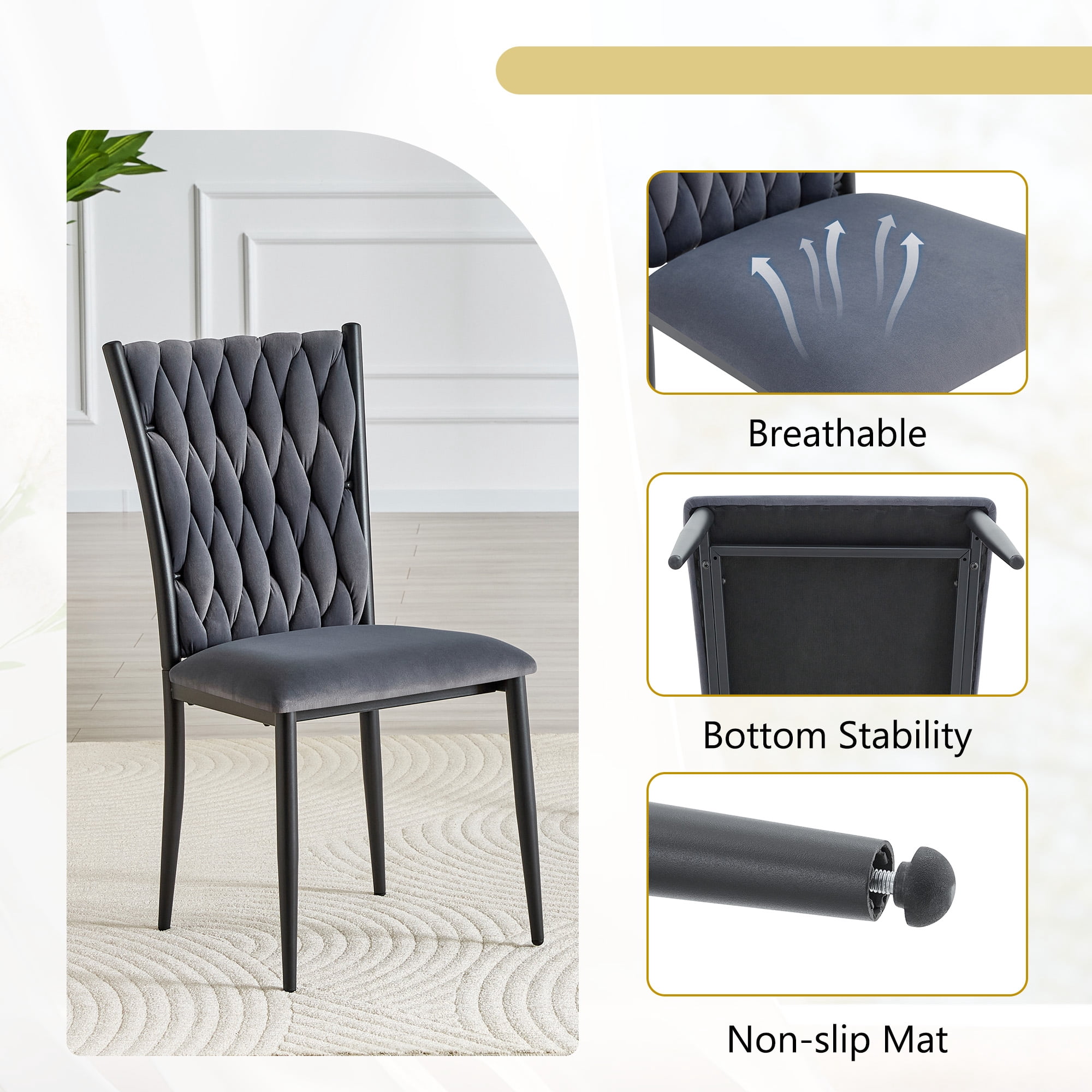 Alvantor Dining Chairs Set of 4, Modern Velvet Chairs with Tufted High Back, Upholstered Accent Chairs for Dining Room & Kitchen Gray
