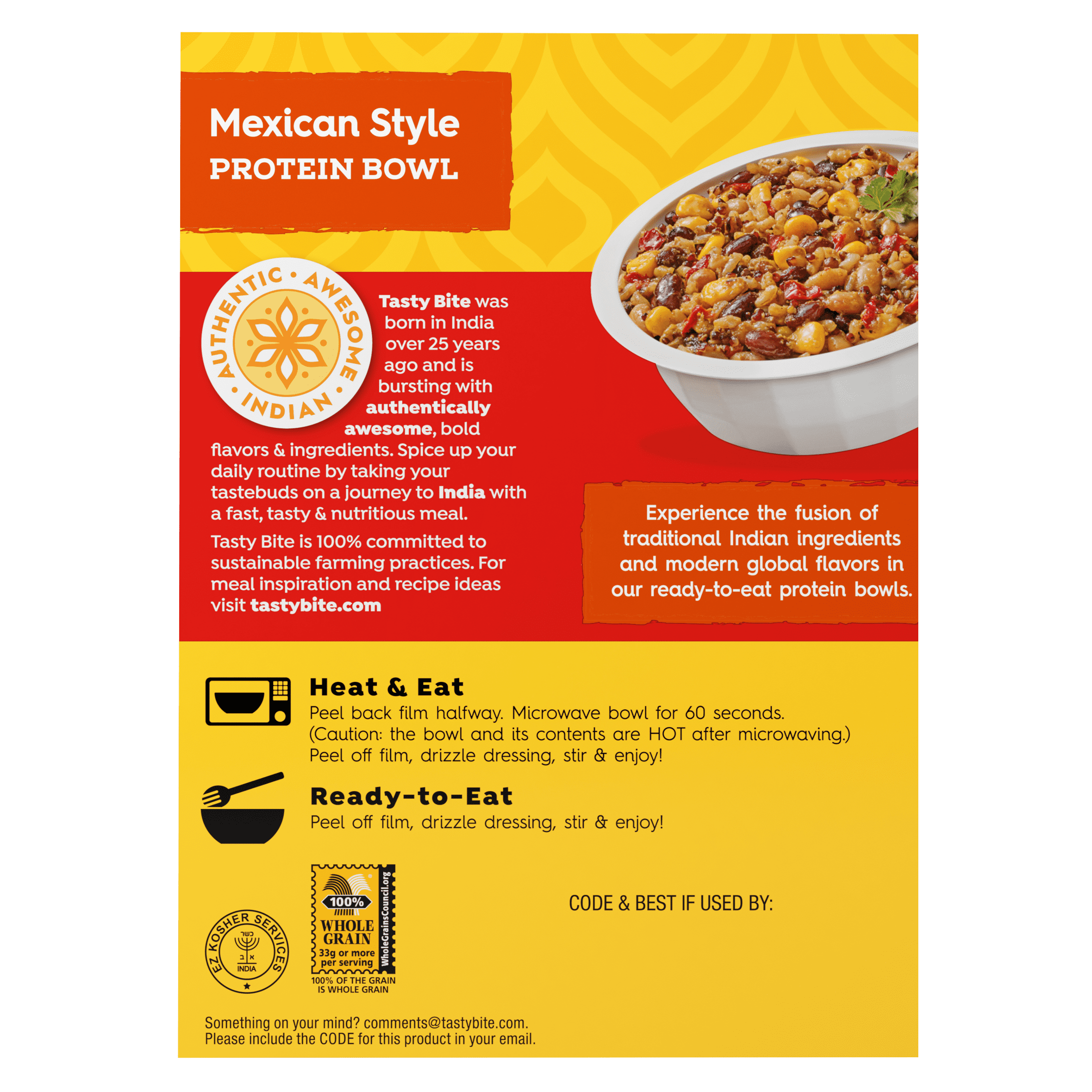 (6 pack) Tasty Bite Mexican Style Protein Bowl, Plant Based All Natural Shelf-Stable, 8.8 oz