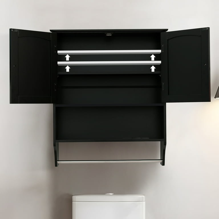 FANGSUM Black Bathroom Cabinet with 2 Doors and 3 Adjustable