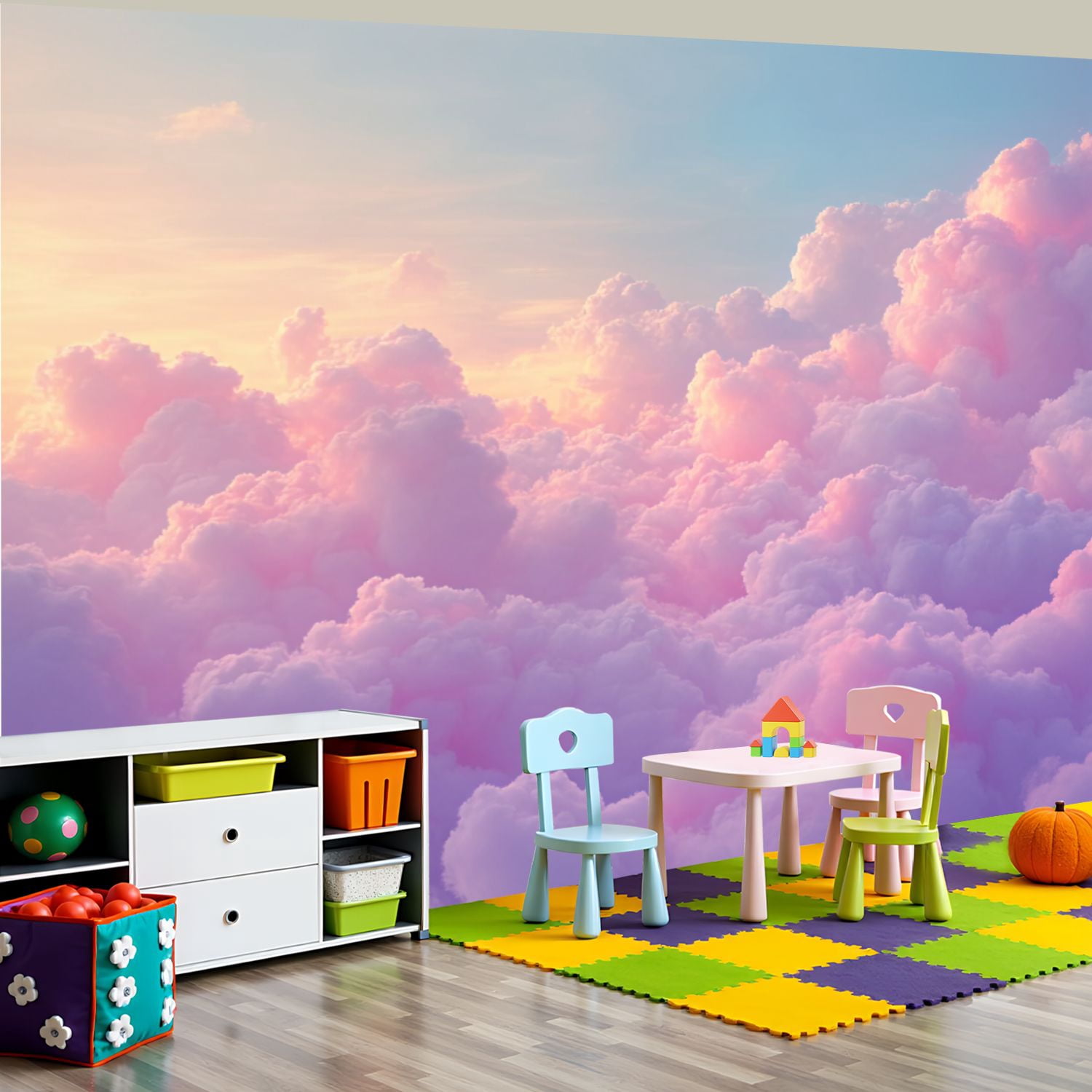 100"x144" Wall Mural Peel and Stick Wallpaper Dreamy Pink Blue Cotton Candy Clouds Sunset Sky Wall Decor Self Adhesive Removable Wall Stickers for Bedroom Living Room