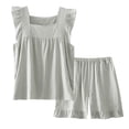 thumbnail image 2 of Maqroz Cute Pajama Sets for Women Ruffle Pajama Set Sleeveless Square Neck Tank Top and Shorts Soft Sleepwear Solid Color Nightwear Stylish Loungewear for Summer Comfy Home Wear, 2 of 6