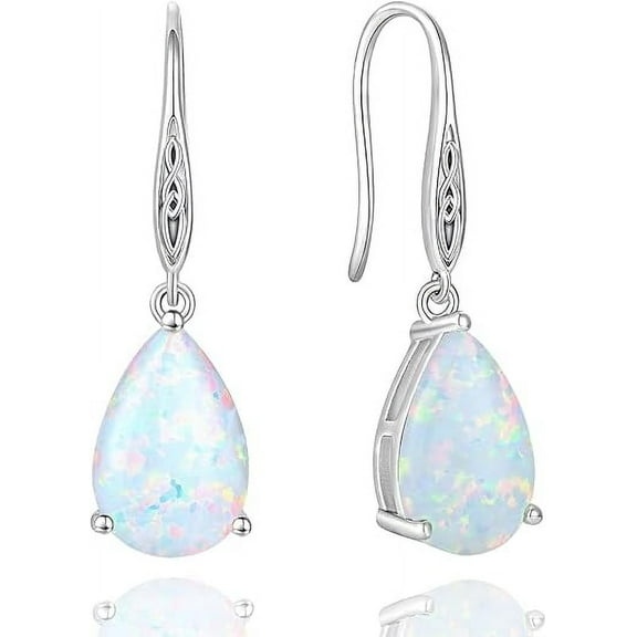 Opal Earrings 925 Sterling Silver Celtic Knot Hook Teardrop Earring 8X12mm Solitaire Gemstone October Birthstone Jewelry Gift for Women