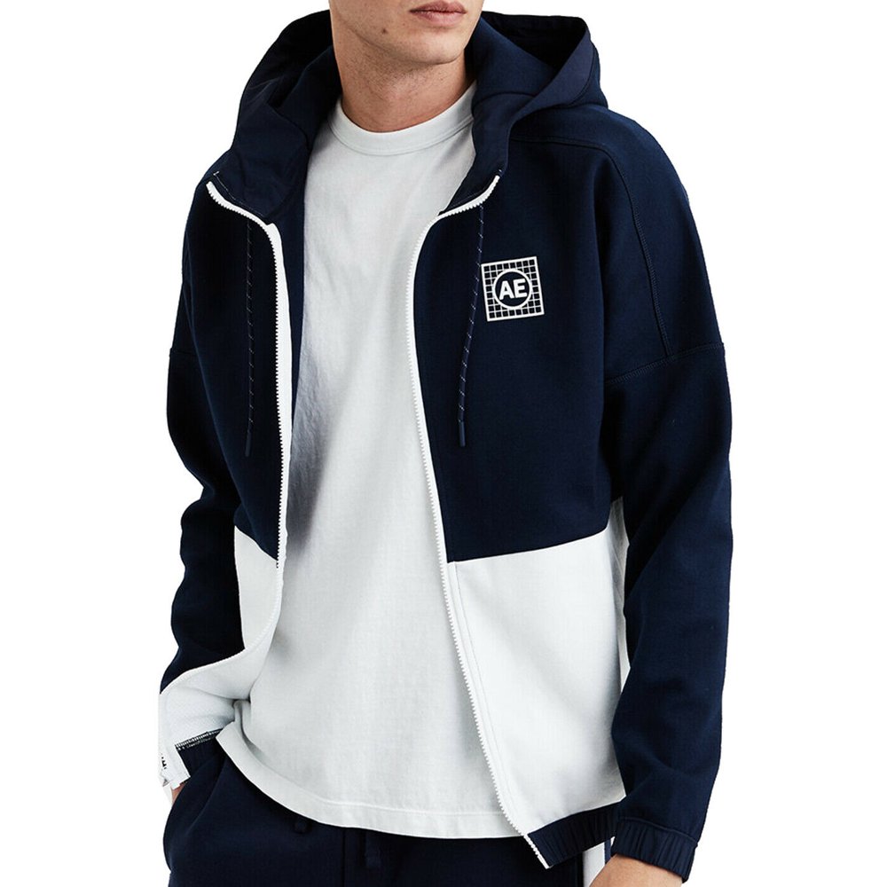 AEO New American Eagle Mens Color Block ZipUp Hoodie, Navy L 31956
