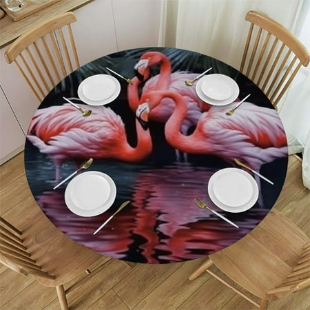 

Autua Flamingos Water Birds Round Table Cover Stain Resistant Washable Indoor Outdoor Tablecloth Kitchen Dining Wedding Parties 100% Polyester with Elastic Edge Table Cloth 42 -46