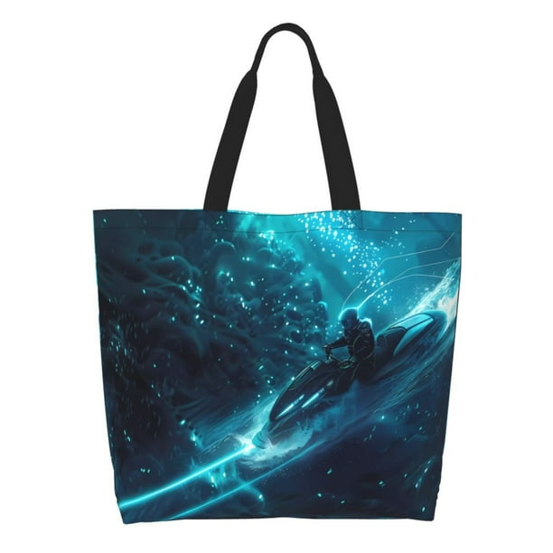 Disketp Futuristic Jet Ski Adventure Bolsa Tote Estampada para Mujer, Bolso de Hombro y de Mano para Compras y Viajes
