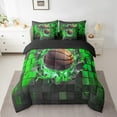 thumbnail image 2 of Erosebridal Basketball Bedding Sets King Size, Green Black Comforter Sets with Sheets, Ball Sport Gaming Decor, Reversible, 2 of 5