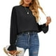 thumbnail image 1 of Blusa de Mujer Doble Capa Cuello Redondo Manga Larga Fibra de Poliéster Suave Cómodo Transpirable Tops de Mujer para el Trabajo Diario Negro M, 1 of 6