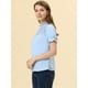 thumbnail image 3 of Blusa Allegra K Informal de Verano con Manga Abullonada y Cuello Levantado Azul Claro M, 3 of 5