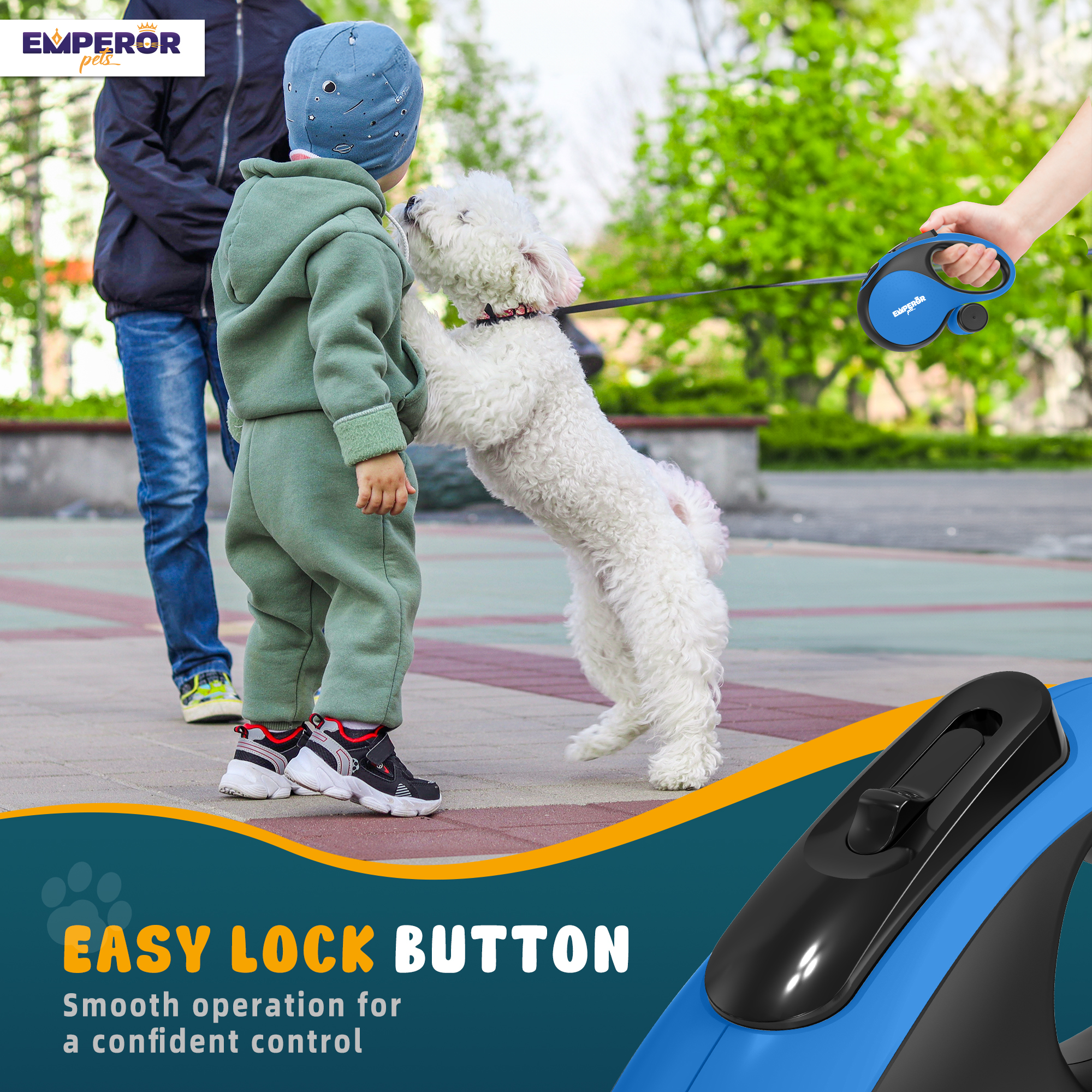 Emperor Pets 26 ft Retractable Dog Leash, Blue photo 5