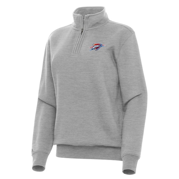 Women's Antigua Heather Gray Oklahoma City Thunder Victory Quarter-Zip Sweatshirt