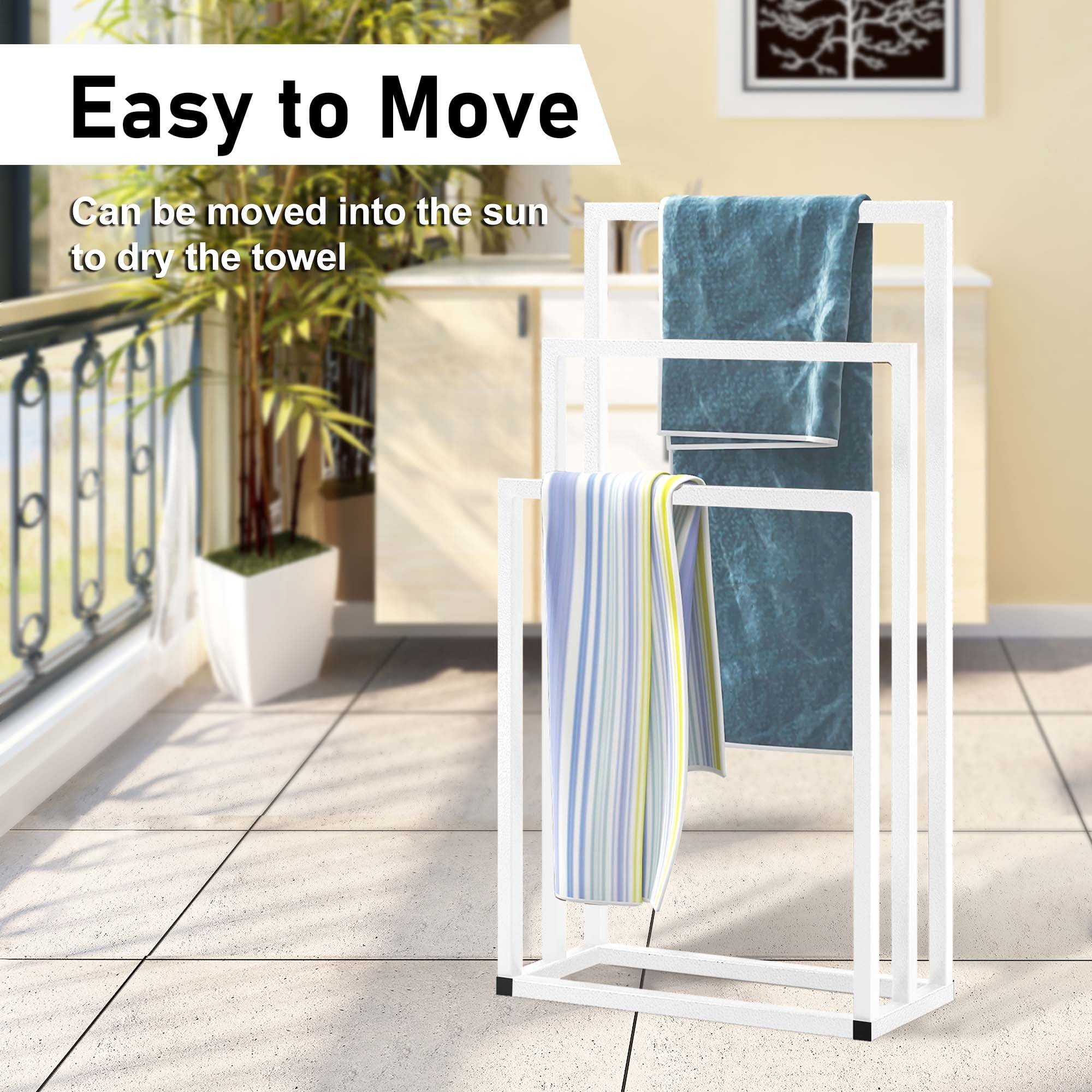 Aukfa Metal 3 Tiers Freestanding Towel Rack for Bathroom Outdoor - White