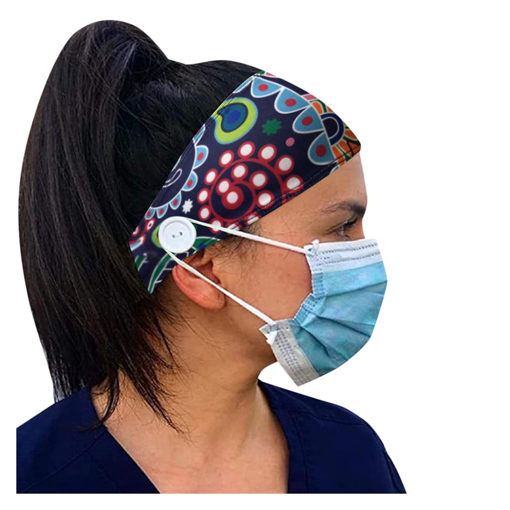 Women Men Button Headband Yoga Sport Workout Turban Head